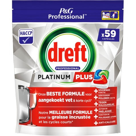 Dreft Platinum Plus Regular tablettes pour lave-vaisselle, paquet de 59 capsules