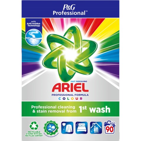 Ariel Professional Formula Fast Dissolving Colour lessive en poudre, boîte de 5,4 kg, 90 doses