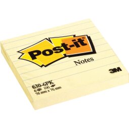 Post-it Notes, ft 76 x 76 mm, jaune, ligné, bloc de 100 feuilles