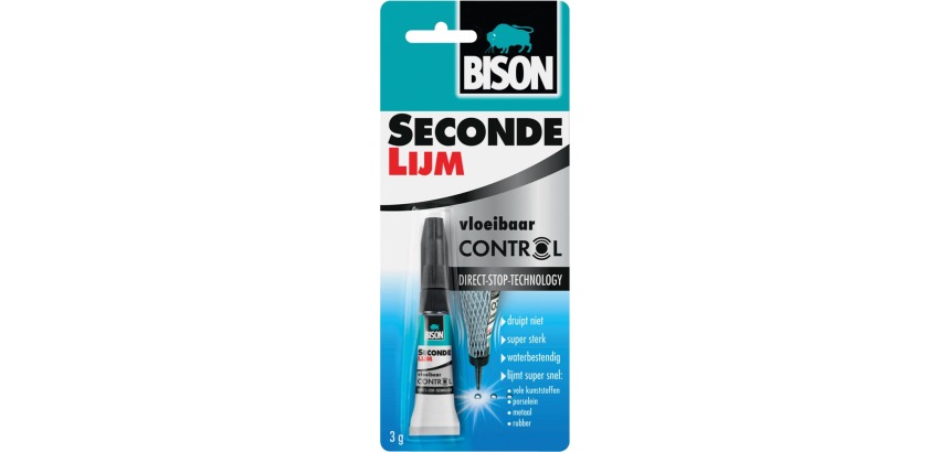 Bison secondelijm Control Vloeibaar, tube van 3 g, op blister