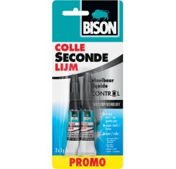 Bison colle instantanée Control Vloeibaar, tube de 3 g, blister promo de 2 pièces