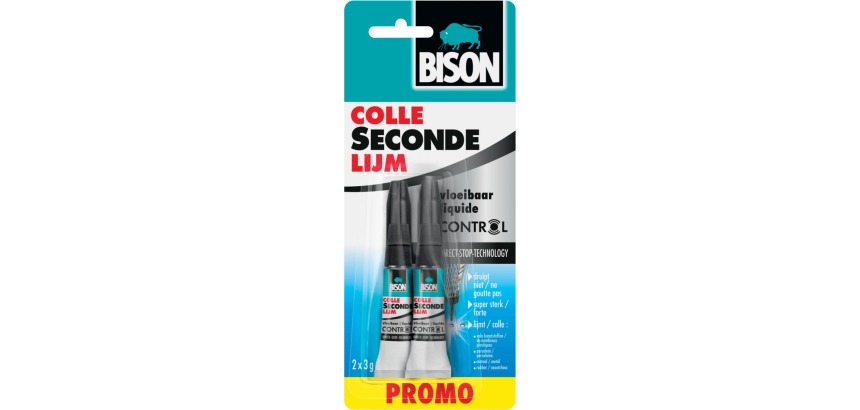 Bison Instant Glue Control Liquid, 3 g tube, promo blister of 2 pieces
