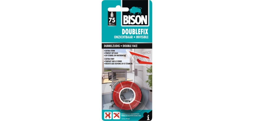 Bison ruban adhésif double face, ft 19 mm x 1,5 m, transparant