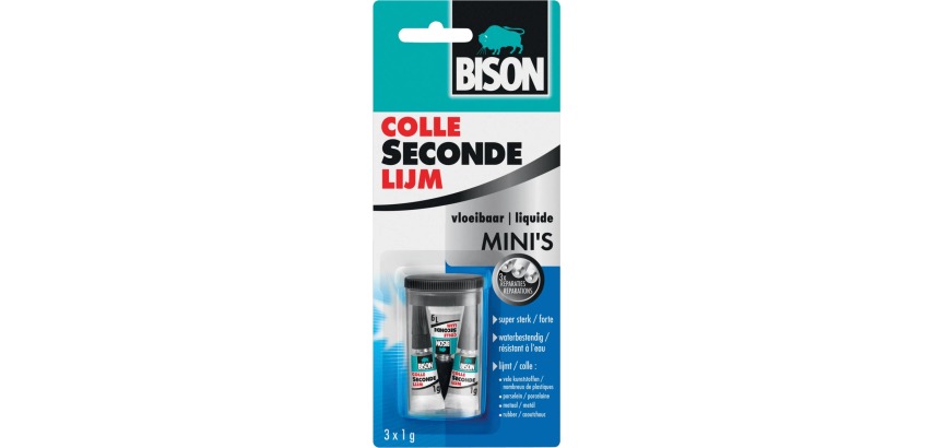 Bison Sekundenkleber Flüssig, 3 x 1 g Tube, auf Blisterkarte