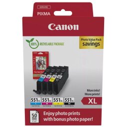 Canon photo value pack CLI-551XL, 660 pages, OEM 6443B008, 4 couleurs