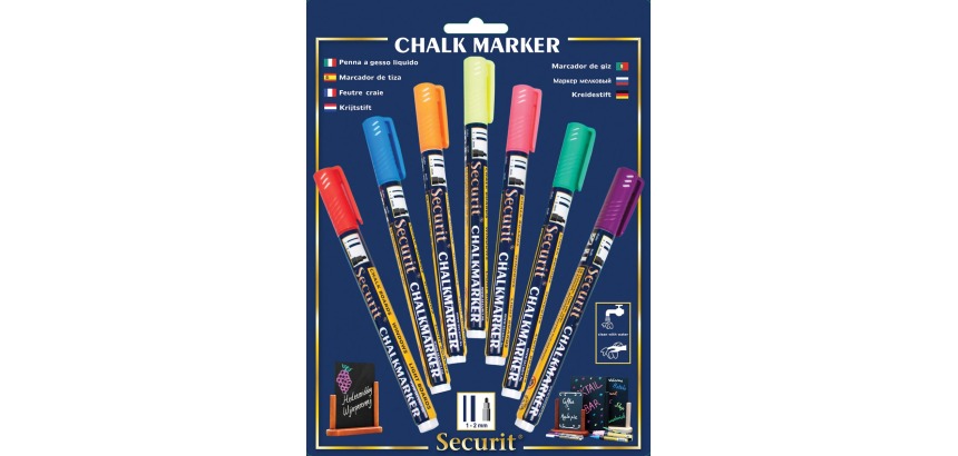 Krijtstift Securit SMA-100 rond ass 1-2mm blister à 7 stuks