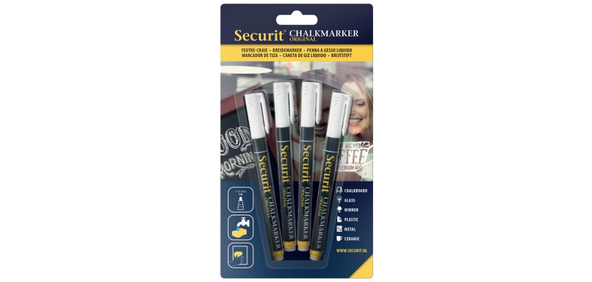 Krijtstift Securit SMA-100 rond wit 1-2mm blister à 4 stuks