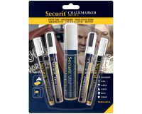 Securit krijtmarker wit, etui met 5 stuks in geassorteerde diktes