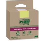 Post-it Super Sticky Notes Recycled, 70 feuilles, ft 76 x 76 mm, assorti, paquet de 3 blocs