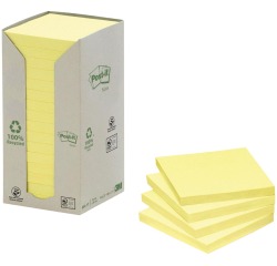Bloc-mémos Post-it 654 76x76mm recyclé jaune pastel 16 pièces