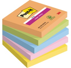 Post-it Super Sticky notes Boost, 90 feuilles, ft 76 x 76 mm, couleurs assorties, paquet de 5 blocs