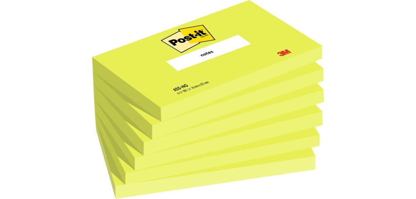 Post-it Notes, 100 feuilles, ft 76 x 127 mm, vert néon, paquet de 6 blocs