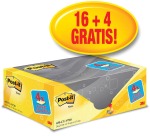 Post-it notes, 100 sheets, size 76 x 127 mm, yellow, pack of 16 pads + 4 free