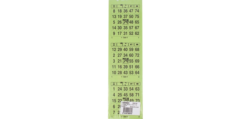 Bingokaarten, 3 kaarten per vel, pak van 5 x 100 vel