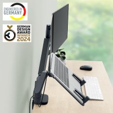 Leitz Ergo ruimtebesparende monitorarm, dubbele arm met 1 laptoparm, grijs