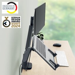 Leitz Ergo bras d'écran à faible encombrement, bras double avec 1 bras pour ordinateur portable, gris