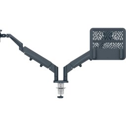 Leitz Ergo ruimtebesparende monitorarm, dubbele arm met 1 laptoparm, grijs