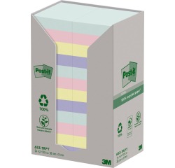 Post-it recycled notes Nature, 100 feuilles, ft 38 x 51 mm, paquet de 24 blocs, couleurs assorties
