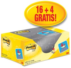 De_bloc de notas adhesivas quita y pon post-it amarillo canario 38x51 mm pack promocional 16+4 gratis