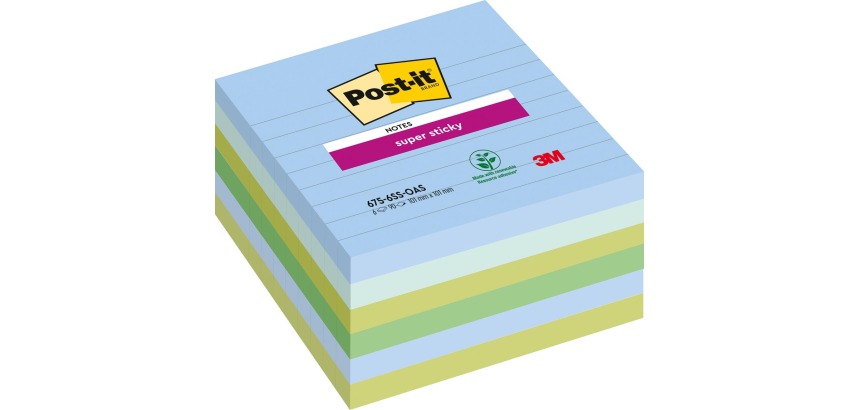 Memoblok Post-it 675-6 Super Sticky 101x101mm Oasis 6 stuks