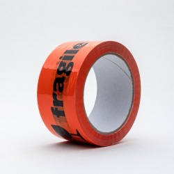 Rillprint verpakkingstape PP: fragile, ft 48 mm x 66 m, oranje