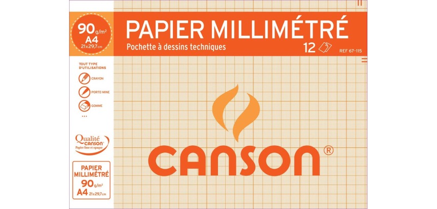 Canson graph paper, pack of 12 sheets