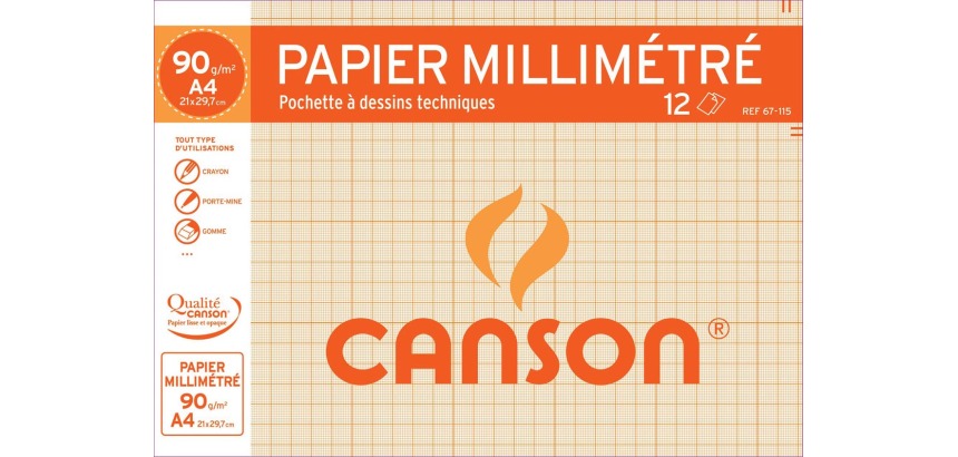 Canson papier millimétré, paquet de 12 feuilles