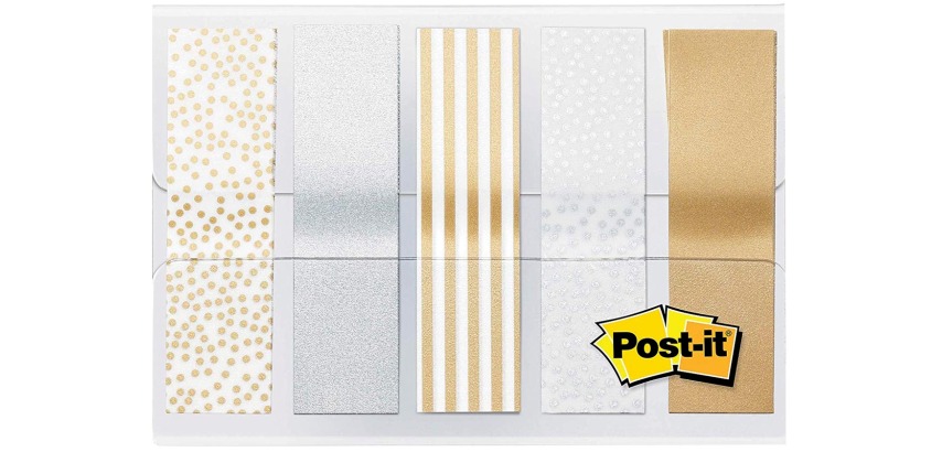 Marques-pages Post-it 684 12mmx43mm motif métallique or argent