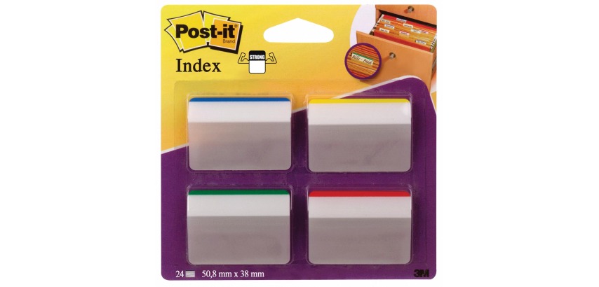 Indextabs Post-it 686A1 38x50.8mm strong gebogen assorti 24 tabs