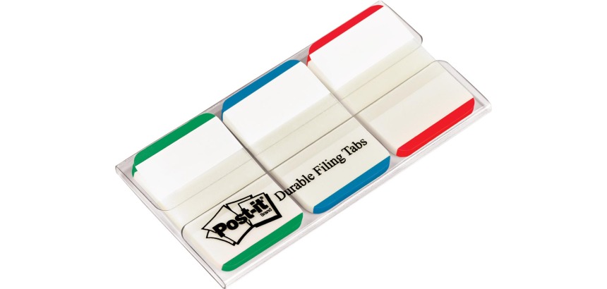 Post-it Index Strong, ft 25,4 x 38 mm, wit met gekleurde rand, 3 kleuren, 22 tabs per kleur