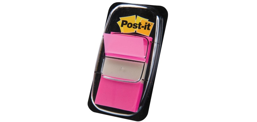 Standard Post-it Index, size 25.4 x 43.2 mm, dispenser with 50 tabs, pink