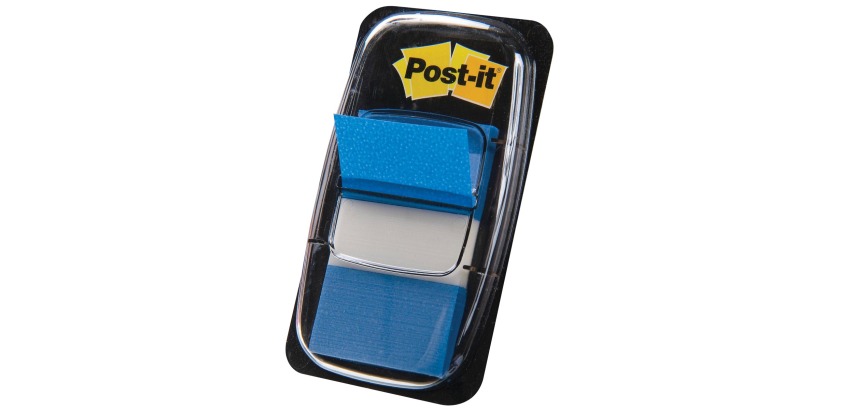 Post-it Index standard, ft 25,4 x 43,2 mm, dévidoir avec 50 cavaliers, bleu