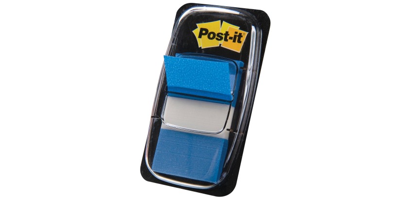 Post-it Index standard, ft 25,4 x 43,2 mm, dévidoir avec 50 cavaliers, bleu