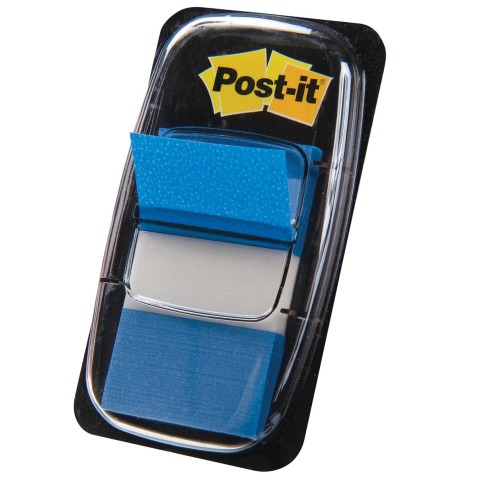 Post-it Index standard, ft 25,4 x 43,2 mm, dévidoir avec 50 cavaliers, bleu