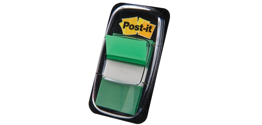 Standard Post-it Index, 25.4 x 43.2 mm, dispenser with 50 flags, green