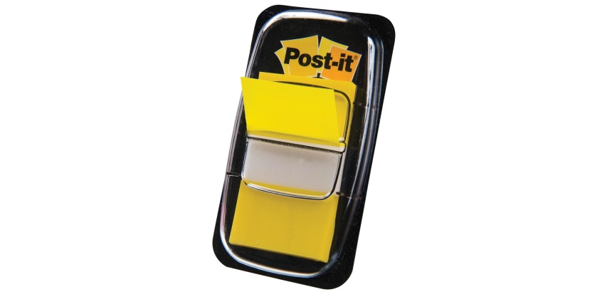 Post-it index standaard, ft 24,4 x 43,2 mm, houder met 50 tabs, geel
