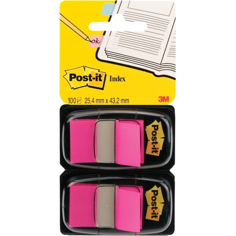 Post-it index standaard, ft 24,4 x 43,2 mm, houder met 2 x 50 tabs, roze
