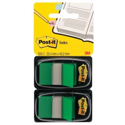 Post-it index standaard, ft 24,4 x 43,2 mm, houder met 2 x 50 tabs, groen