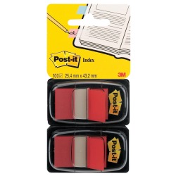 Post-it Index standard, ft 25,4 x 43,2 mm, dévidoir avec 2 x 50 cavaliers, rouge