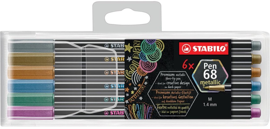 STABILO Pen 68/06 Medium Metallic Felt Tip 6 Colors Case