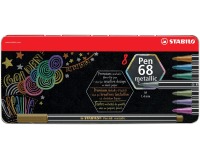 STABILO Pen 68 metallic viltstift, 8 kleuren, metalen doos van 8 stuks
