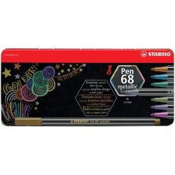 STABILO Pen 68 metallic feutre, 8 couleurs, boîte métallique de 8 pièces