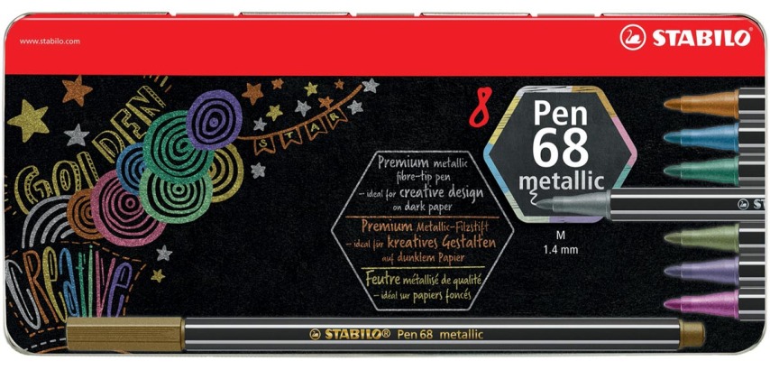 STABILO Pen 68 metallic feutre, 8 couleurs, boîte métallique de 8 pièces