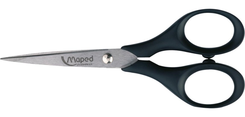 Maped Schere Precise, 13 cm, rechts und links, spitze Enden, Edelstahl, schwarz, Blisterpackung mit 1 Stück