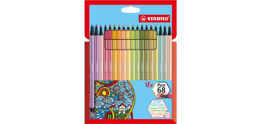 Viltstift STABILO Pen 68 8 medium soft assorti etui à 18 stuks