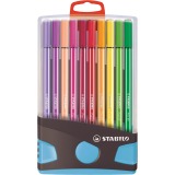 STABILO Pen 68 brush, ColorParade, blauw-grijze doos, 20 stuks in geassorteerde kleuren