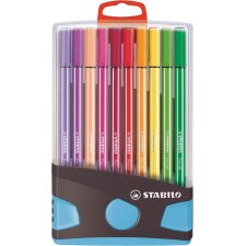 STABILO Pen 68 brush, ColorParade, boîte bleu-gris, 20 pièces en couleurs assorties