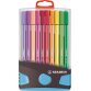 STABILO Pen 68 brush, ColorParade, blauw-grijze doos, 20 stuks in geassorteerde kleuren