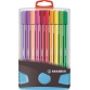 STABILO Pen 68 brush, ColorParade, boîte bleu-gris, 20 pièces en couleurs assorties