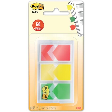 Post-it Index Flèches, ft 25,4 x 43,2 mm, blister de 3 x 20 onglets, geel, rood, groen